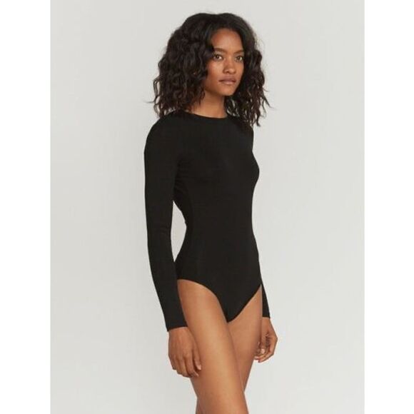 Ninety‎ Percent long sleeve round neck low back bodysuit black M ￼New - Picture 2 of 14